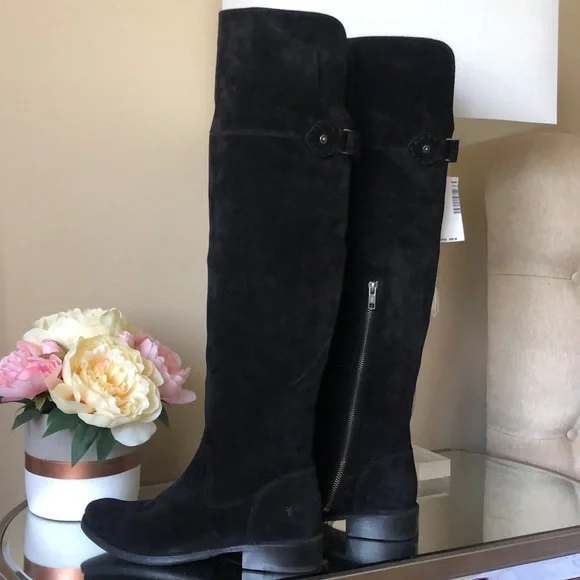 FRYE Shirley OTK Black Suede Wide Calf Over the knee Boots